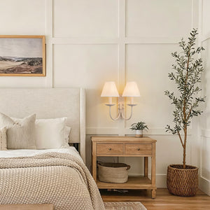 French Cream 2-Light Tapered Linen Fabric Shade Wall Sconce - Yiilighting