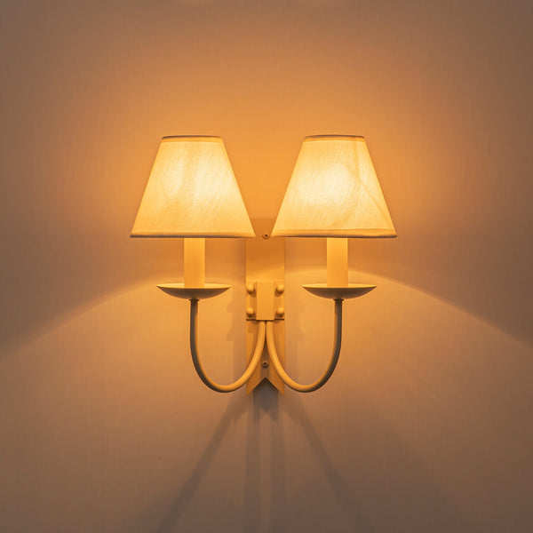 French Cream 2-Light Tapered Linen Fabric Shade Wall Sconce - Yiilighting