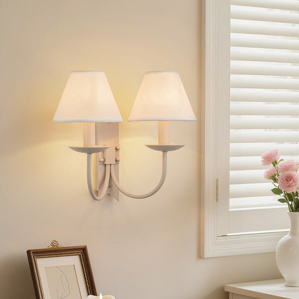 French Cream 2-Light Tapered Linen Fabric Shade Wall Sconce - Yiilighting