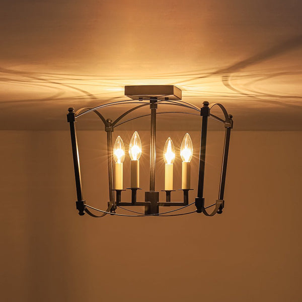 French Vintage Candle-Style Cage Semi Flush Mount Ceiling Light - Yiilighting