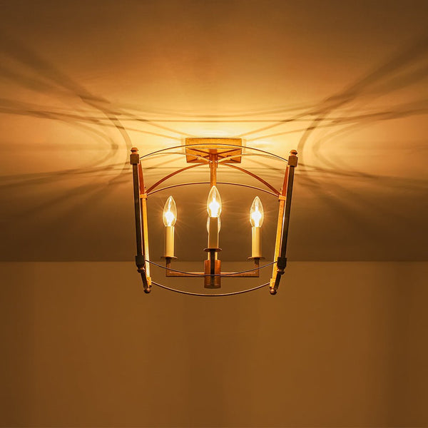 French Vintage Candle - Style Cage Semi Flush Mount Ceiling Light - Yiilighting