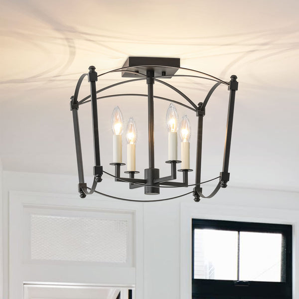 French Vintage Candle-Style Cage Semi Flush Mount Ceiling Light - Yiilighting