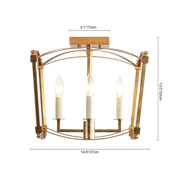 French Vintage Candle - Style Cage Semi Flush Mount Ceiling Light - Yiilighting