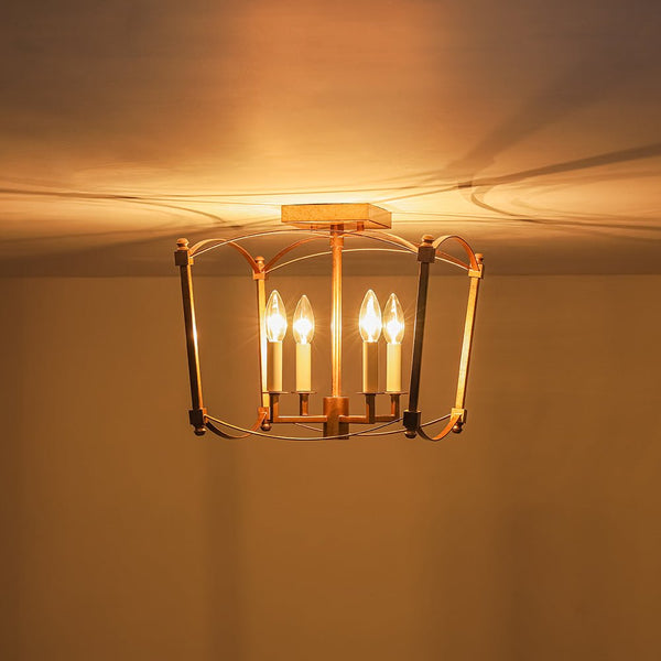 French Vintage Candle - Style Cage Semi Flush Mount Ceiling Light - Yiilighting