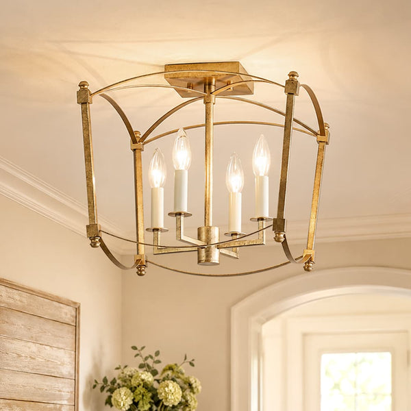French Vintage Candle - Style Cage Semi Flush Mount Ceiling Light - Yiilighting
