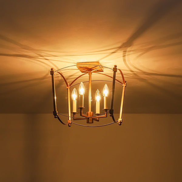 French Vintage Candle - Style Cage Semi Flush Mount Ceiling Light - Yiilighting