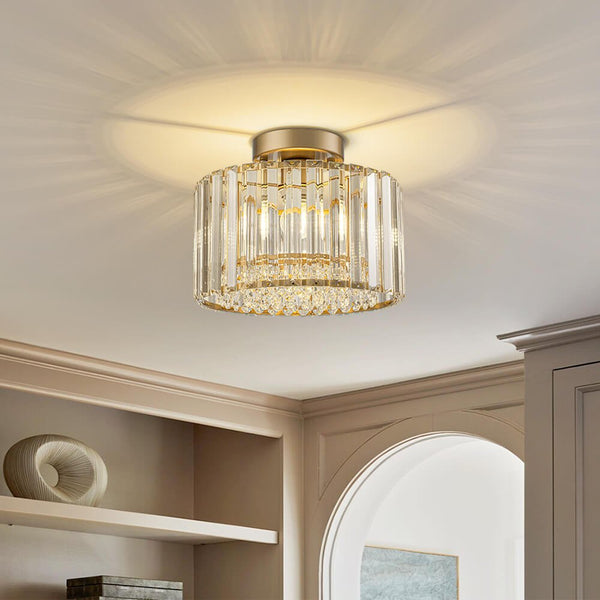 Glam Single Light Round Crystal Flush Mount Ceiling Light - Yiilighting