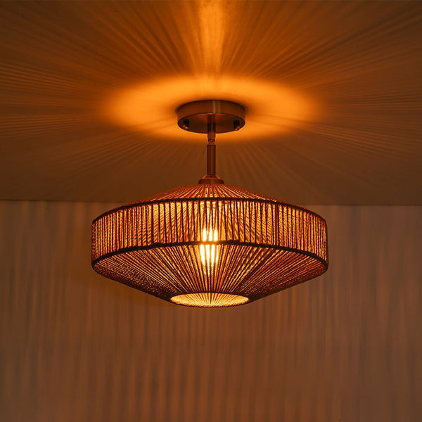 Hand - Woven Bohemian Single Light Semi Flush Mount - Yiilighting