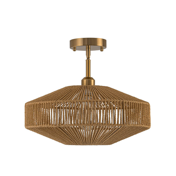 Hand - Woven Bohemian Single Light Semi Flush Mount - Yiilighting