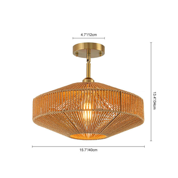 Hand - Woven Bohemian Single Light Semi Flush Mount - Yiilighting