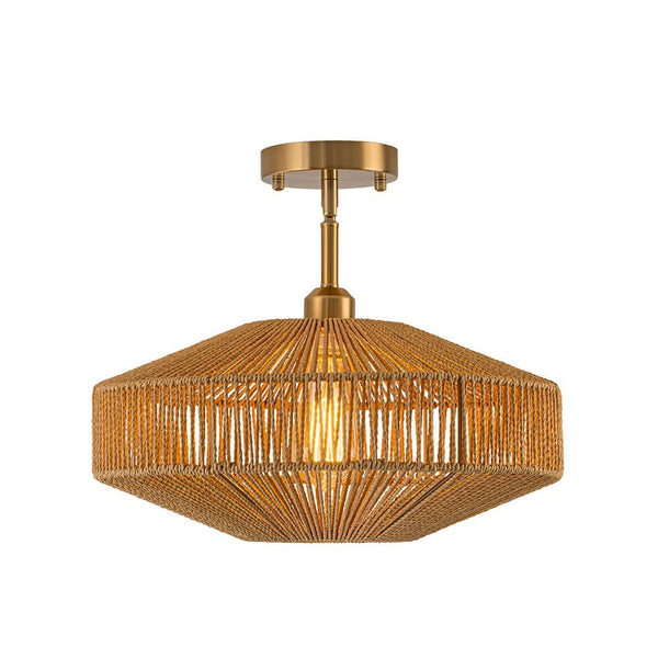 Hand - Woven Bohemian Single Light Semi Flush Mount - Yiilighting