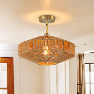 Hand - Woven Bohemian Single Light Semi Flush Mount - Yiilighting