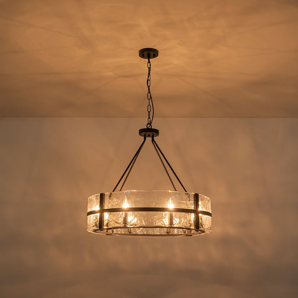Industrial 8 - Light Round Handcrafted Water - Textured Glass Chandelier - Yiilighting