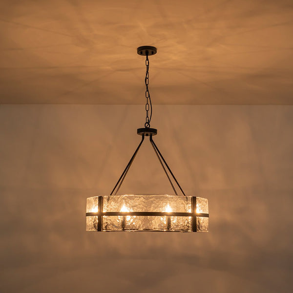 Industrial 8 - Light Round Handcrafted Water - Textured Glass Chandelier - Yiilighting