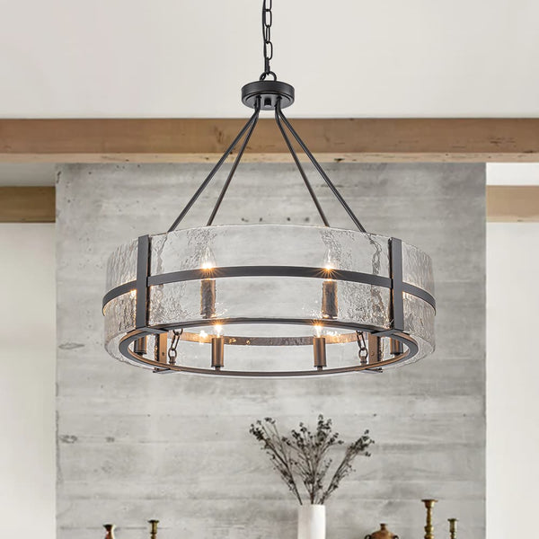 Industrial 8 - Light Round Handcrafted Water - Textured Glass Chandelier - Yiilighting