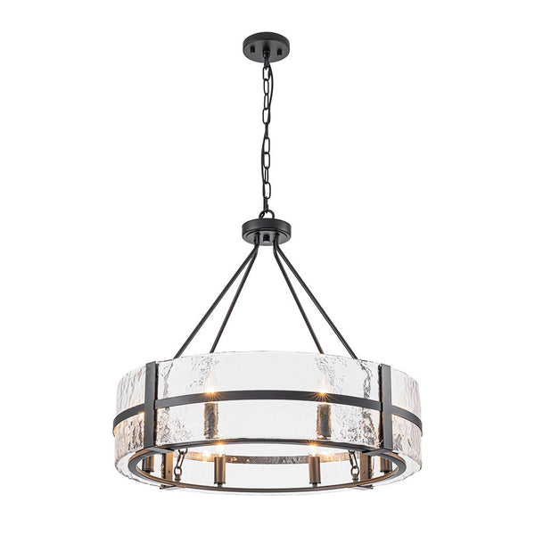 Industrial 8 - Light Round Handcrafted Water - Textured Glass Chandelier - Yiilighting