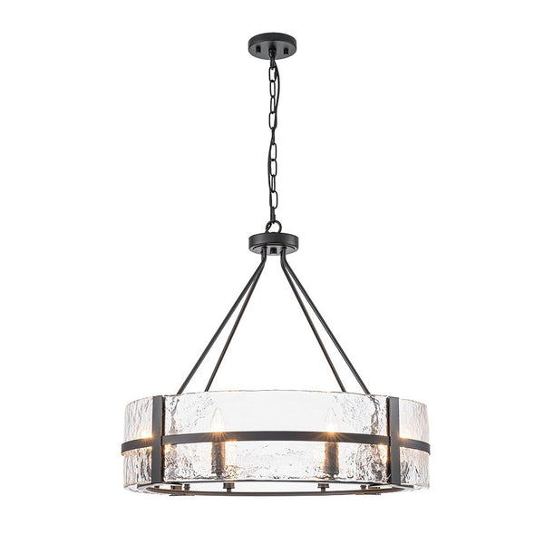 Industrial 8 - Light Round Handcrafted Water - Textured Glass Chandelier - Yiilighting