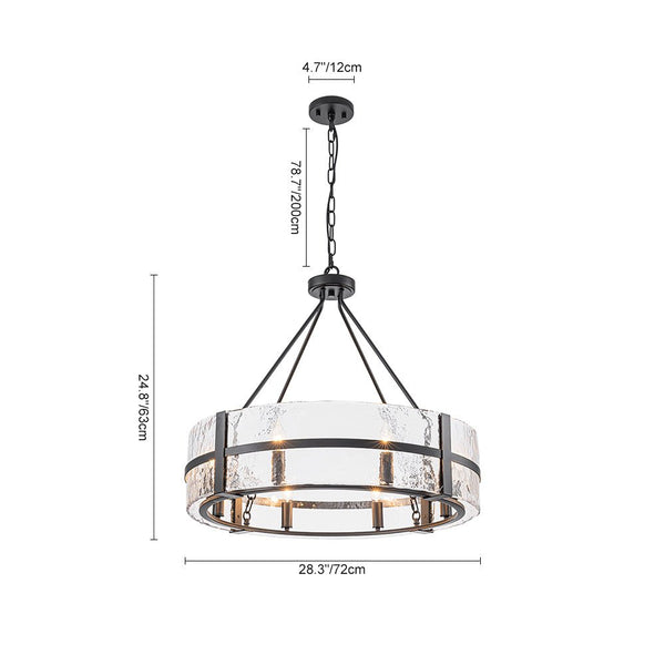 Industrial 8 - Light Round Handcrafted Water - Textured Glass Chandelier - Yiilighting