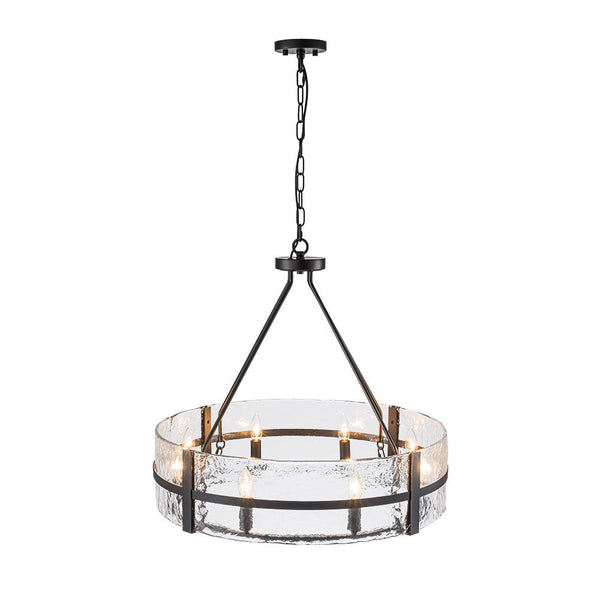 Industrial 8 - Light Round Handcrafted Water - Textured Glass Chandelier - Yiilighting