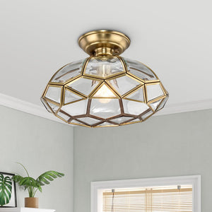 Lantern Geometric Panel Semi Flush Mount Ceiling Light - Yiilighting