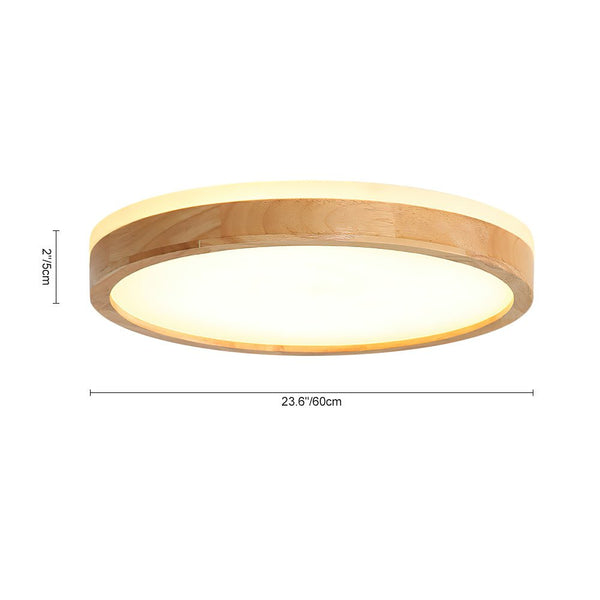 LIEX Modern Wooden Round LED Dimmable Flush Mount Ceiling Light - Yiilighting