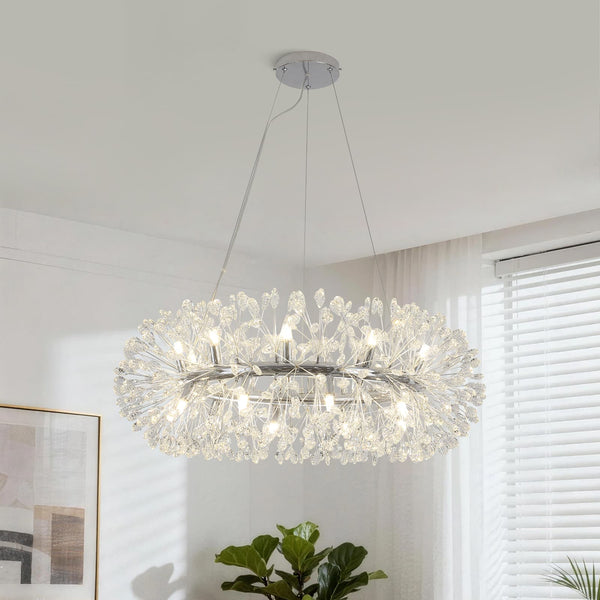 Luxury 20-Light Dandelion Crystal Ring Pendant Chandelier - Yiilighting