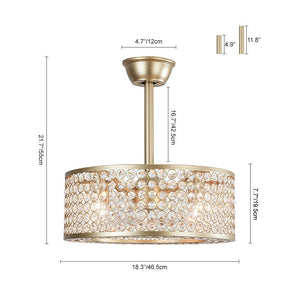Luxury 4-Light Crystal Cage Drum Fan Ceiling Light - Yiilighting