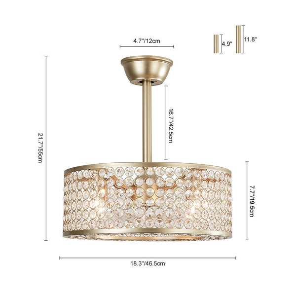 Luxury 4-Light Crystal Cage Drum Fan Ceiling Light - Yiilighting