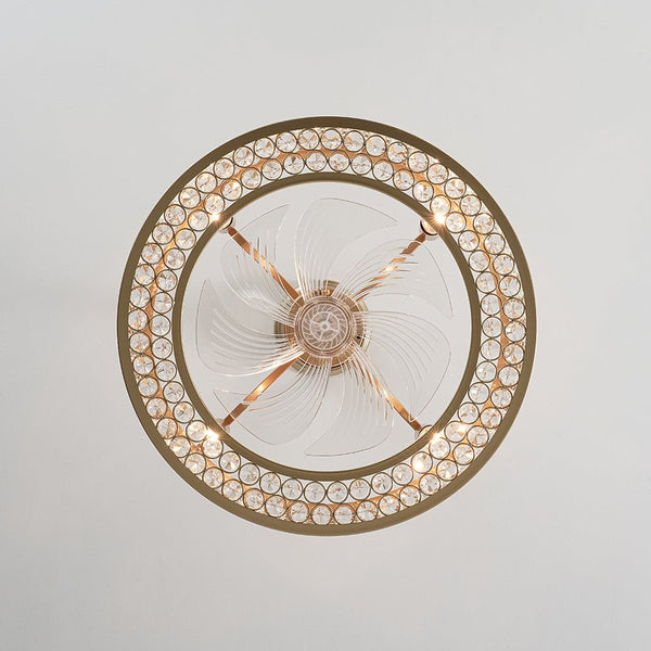 Luxury 4-Light Crystal Cage Drum Fan Ceiling Light - Yiilighting