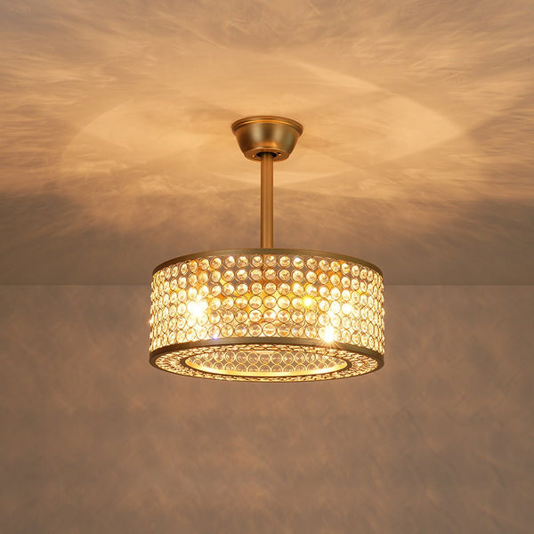 Luxury 4-Light Crystal Cage Drum Fan Ceiling Light - Yiilighting