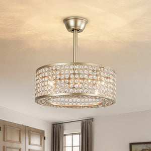 Luxury 4-Light Crystal Cage Drum Fan Ceiling Light - Yiilighting