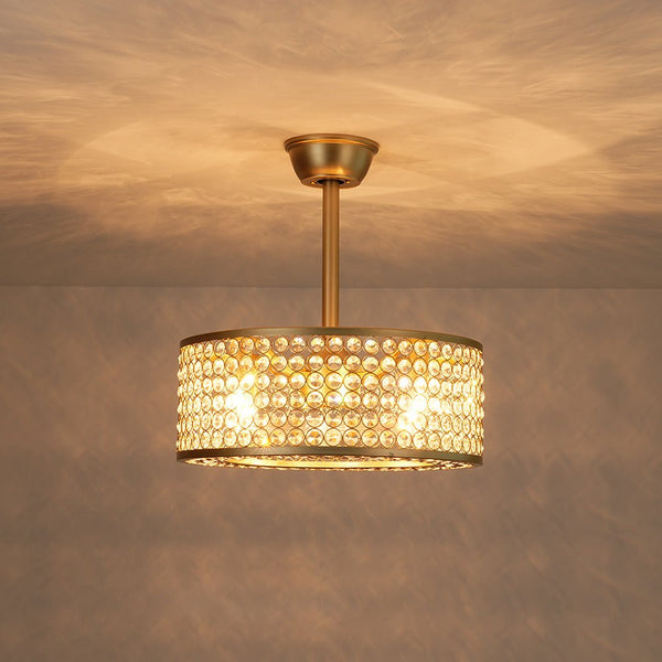 Luxury 4-Light Crystal Cage Drum Fan Ceiling Light - Yiilighting