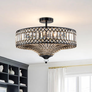 Luxury 6 - Light Drum Crystal Semi - Flush Mount Ceiling Light - Yiilighting