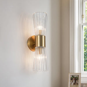 Luxury Minimalist 2 - Light Clear Ribbed Glass Double - Conical Wall Sconce - Yiilighting