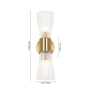 Luxury Minimalist 2 - Light Clear Ribbed Glass Double - Conical Wall Sconce - Yiilighting