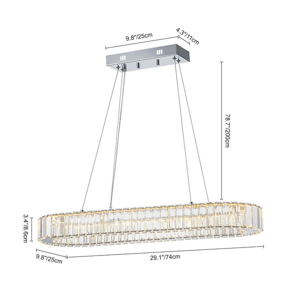 Luxury Oval Crystal LED Linear Kitchen Island Chandelier - Yiilighting