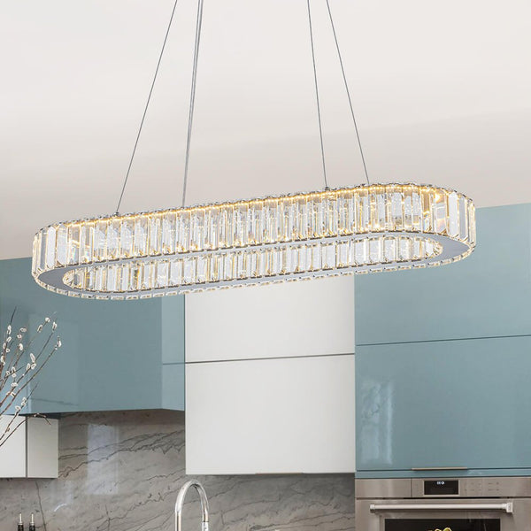 Luxury Oval Crystal LED Linear Kitchen Island Chandelier - Yiilighting