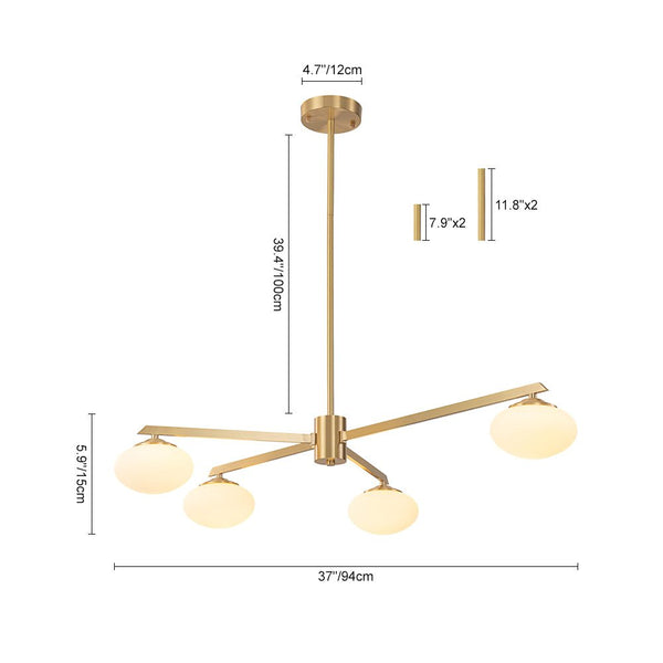 Mid-century 3/4-Light Oval Glass Sputnik Semi-flush Mount Chandelier - Yiilighting