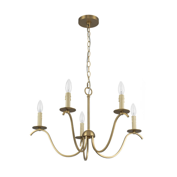 Mid - century 5 - Light Matte Brass Candle Style Chandelier - Yiilighting