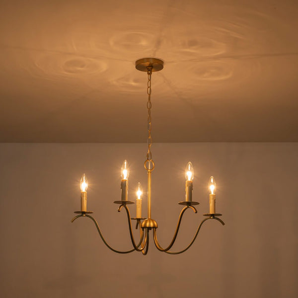 Mid - century 5 - Light Matte Brass Candle Style Chandelier - Yiilighting