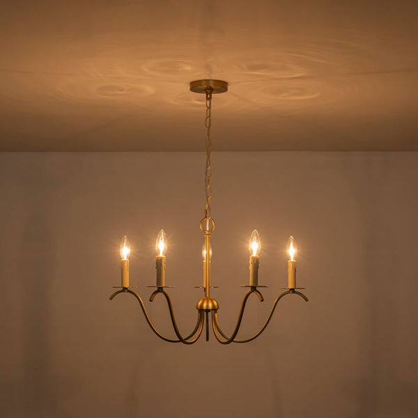 Mid - century 5 - Light Matte Brass Candle Style Chandelier - Yiilighting