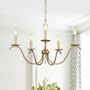 Mid - century 5 - Light Matte Brass Candle Style Chandelier - Yiilighting