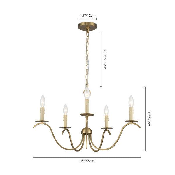 Mid - century 5 - Light Matte Brass Candle Style Chandelier - Yiilighting