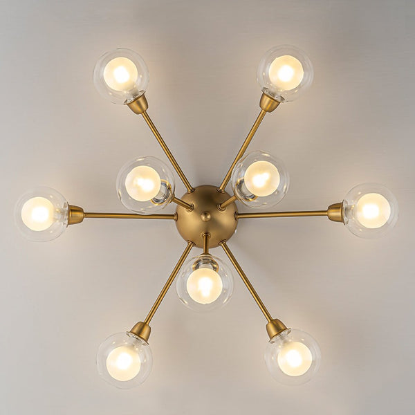 Mid - Century 9 - Light Glass Globe Sputnik Semi Flush Mount Ceiling Light - Yiilighting