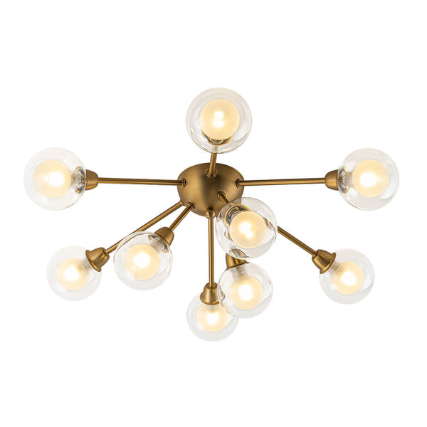 Mid - Century 9 - Light Glass Globe Sputnik Semi Flush Mount Ceiling Light - Yiilighting