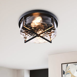 Mid - century Drum Flush Mount Seeded Glass Ceiling Light - Yiilighting