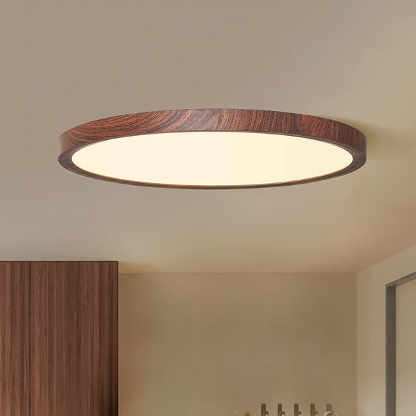 Mid - Century Minimalist Walnut Wood Grain Dimmable LED Flush Mount - Yiilighting