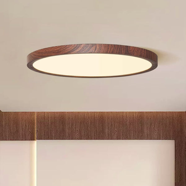 Mid - Century Minimalist Walnut Wood Grain Dimmable LED Flush Mount - Yiilighting