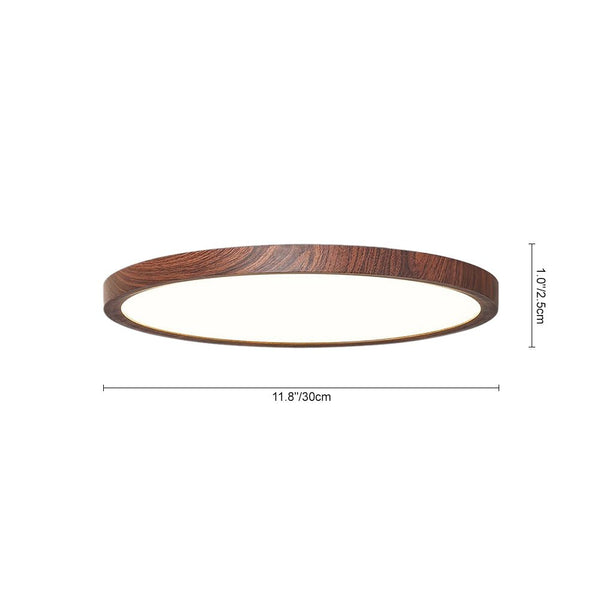 Mid - Century Minimalist Walnut Wood Grain Dimmable LED Flush Mount - Yiilighting
