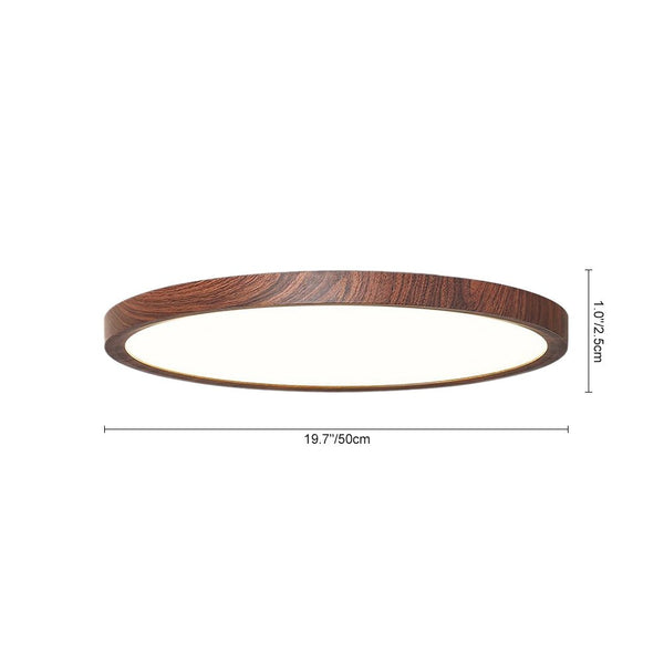 Mid - Century Minimalist Walnut Wood Grain Dimmable LED Flush Mount - Yiilighting